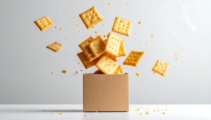 Crackers explosively jumping out of a brown cardboard box