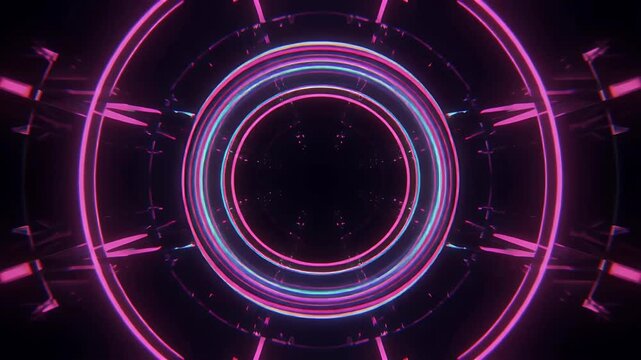 Abstract neon tunnel with circular and linear patterns