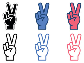 Obraz premium Peace Hand Gesture Icon Set featuring the classic V-sign in bold filled and clean outline vector styles