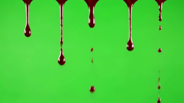 Fluid Dynamics Realism with blood splatter on a green screen distortion, overlay, glitch, static noise, scan lines black background, 4k animated video loop