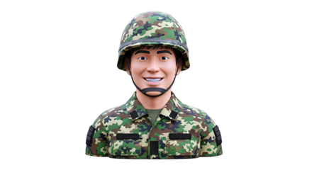 Cartoon soldier in camouflage uniform and helmet