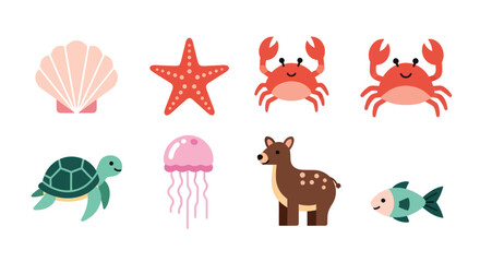Colorful marine life collection in cartoon style vector illustration design