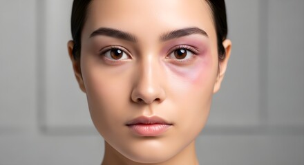 Fototapeta premium Bruised Eye Woman with Black Eye after Accident in Studio Portrait