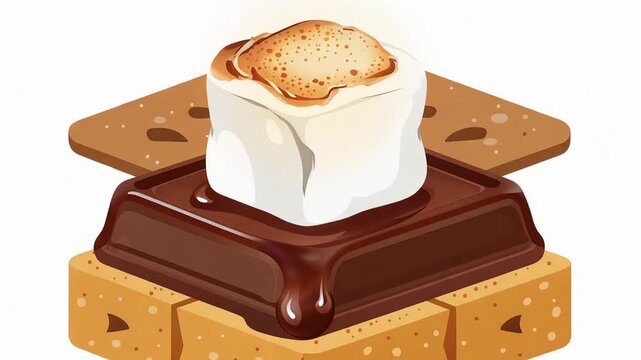 Isometric S'mores Illustration Animation, Campfire Treat Dessert Graphic, Vector Design