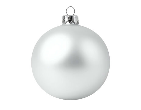 Matte white spherical Christmas ornament with silver cap