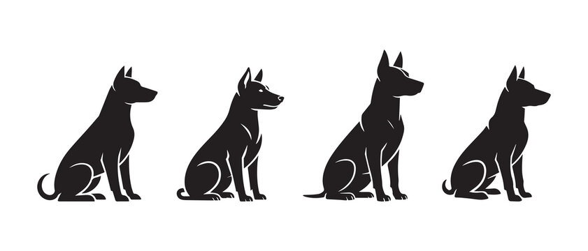 Sitting Dog Vector Silhouette Set for Pet Service and Kennel Logo Design