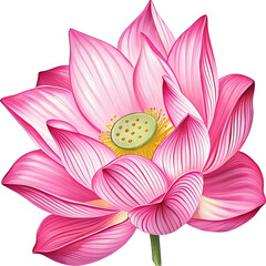 Pink lotus flower isolated on white background with soft petals and natural beauty
