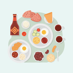 Breakfast Food and Beverages on Plates.