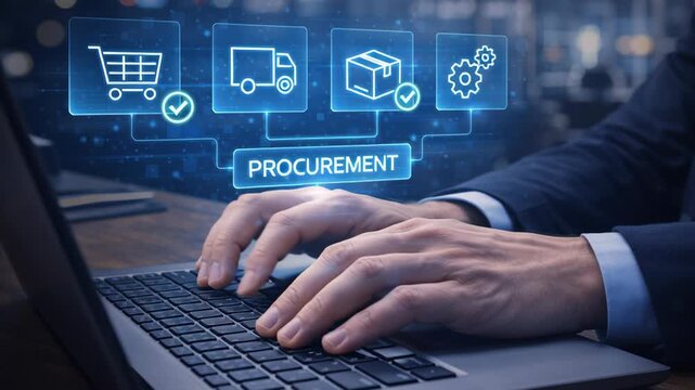 AI power automation procurement process management technology smart document business contract approval enhancing efficiency control operations with hands typing on laptop keyboard