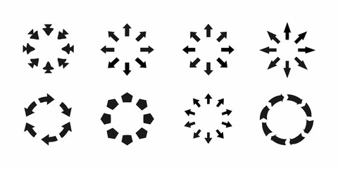 Fototapeta premium Circular arrow arrangements a collection of rotating arrow patterns in black and white