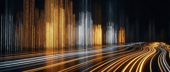 光の線で描かれた未来的な都市の抽象的な背景