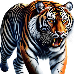 Tiger portrait on a black background with stripes and intense eyes