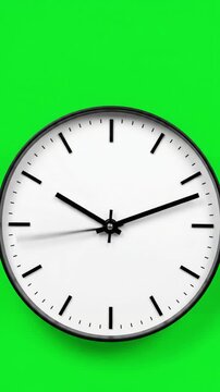 Full wall clock on green screen with a background 18 05 timelapse distortion, overlay, glitch, static noise, scan lines black background, 4k animated video loop