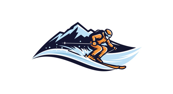 Dynamic Skier Descending Snowy Mountain Slope in Action.