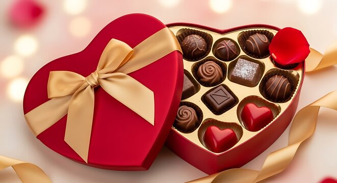 Heart shaped box of assorted chocolates for Valentine's Day.