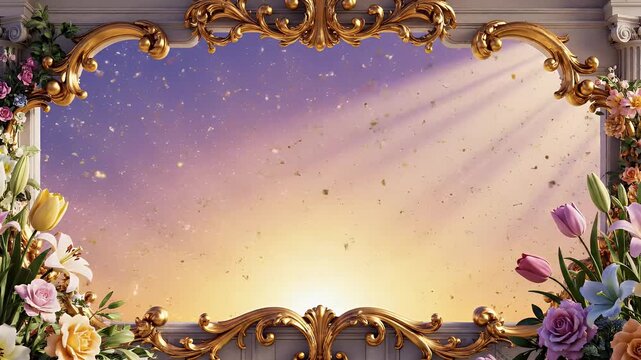 Vienna Spring Festival Elegant Floral Motifs on Lavender Golden Sunrise Gradient