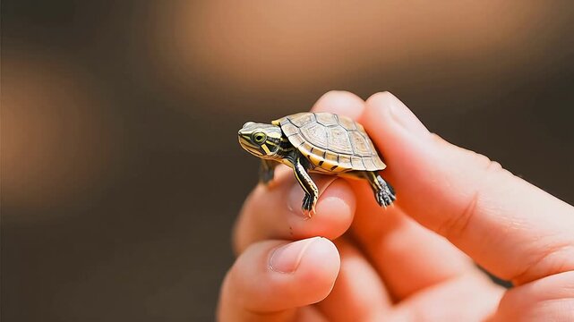 Small turtle on human hand