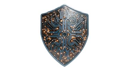 Shield with circuit design isolated on transparent background