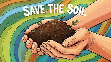 Obraz premium A pair of hands holding soil with small plants growing in it