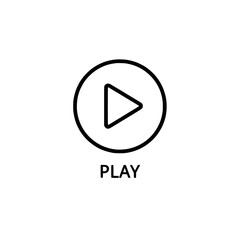 Minimalist outline play button icon for digital media playback, user interface design, and online content access