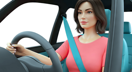 Woman driving a car, wearing a seatbelt