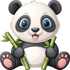 3d panda bear with a bamboo