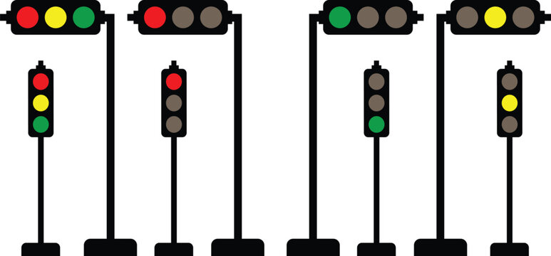 "Traffic Light Signal Icon Set &mdash; Red Yellow Green LED Control Display in Flat Vector Design."