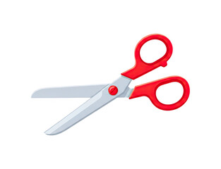 Red handled metal scissors with silver blades for cutting and crafting