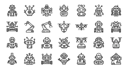 Obraz premium Robots icons set in black outline.