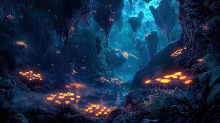 enchanting bioluminescent cave
