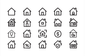 Real Estate Home Line Icons for Property Listing UI