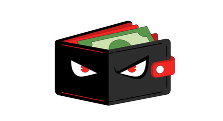 Obraz premium Black Wallet with Cash and Angry Eyes.