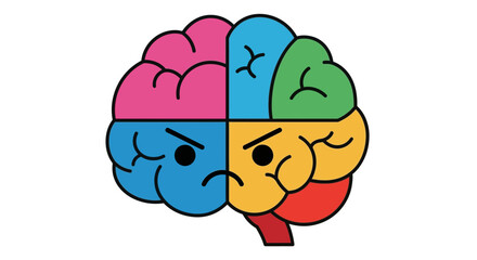 Colorful Cartoon Brain with Different Emotions.