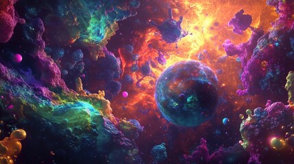 cosmic nebula and vibrant planet