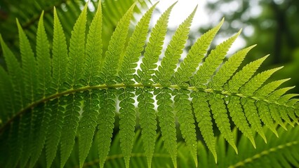 Vibrant green fern leaf close-up.