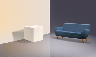 Blue sofa icon of furniture for house interior, living room, classic, modern vintage vector illustration.