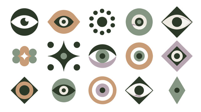 Abstract eye symbol variations in muted tones.