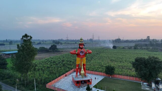 Aerial shot of Hanuman ji statue in India
