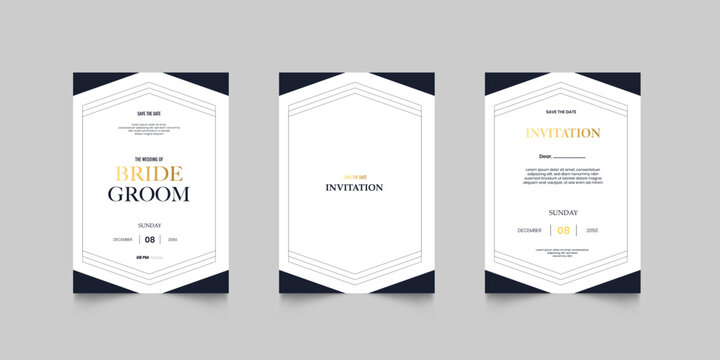 Luxury wedding invitation card or event set with minimalist gold decoration. Modern wedding invitation set golden accents, ideal for stylish and upscale weddings