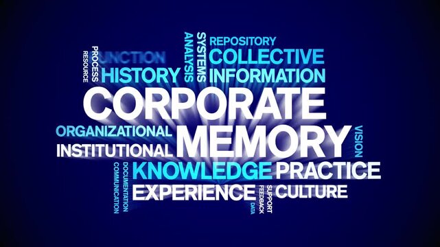 Corporate Memory animated word cloud-text design animation tag kinetic typography seamless loop.