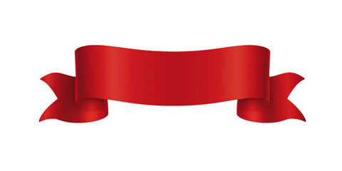 Shiny red ribbon banner with curved edges and subtle gradient shading isolated on a transparent background