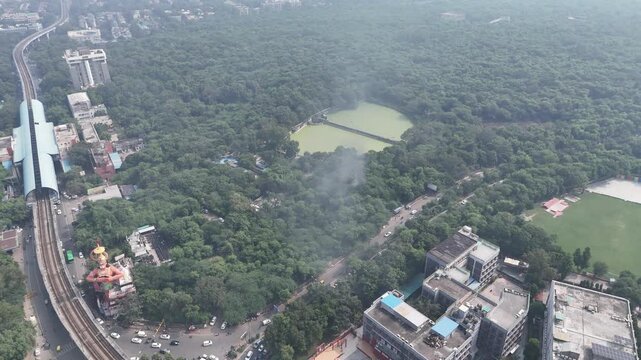 Aerial view of water lake in Karol Bagh, Delhi, India