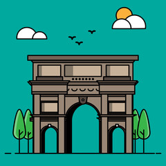 Obraz premium Arc de Triomphe Landmark Illustration – Cute Flat Style Monument Architecture