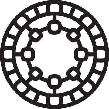 Geometric circular pattern with squares and arcs, isolated on white background