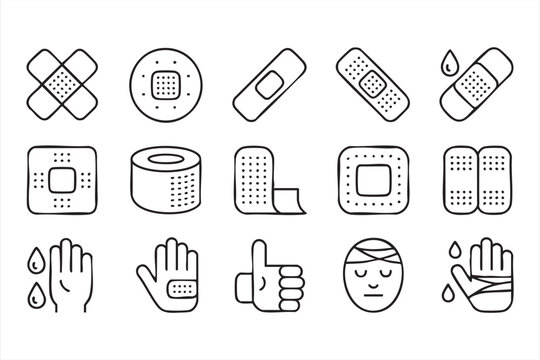 Medical Plaster And Wound Treatment Line Icons Collection