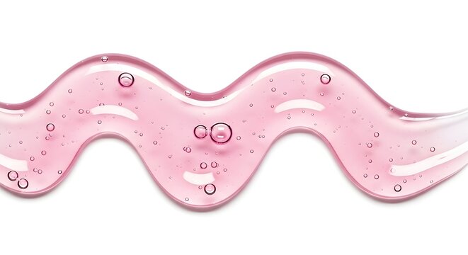 A pink gel or serum with bubbles isolated on white background for skincare or beauty product