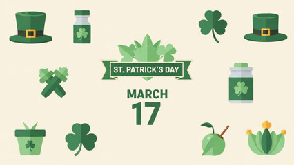 Naklejka premium St. Patricks Day Celebration with Shamrocks and Leprechaun Hats on March 17