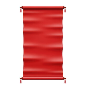 Vertical red scroll isolated on transparent background