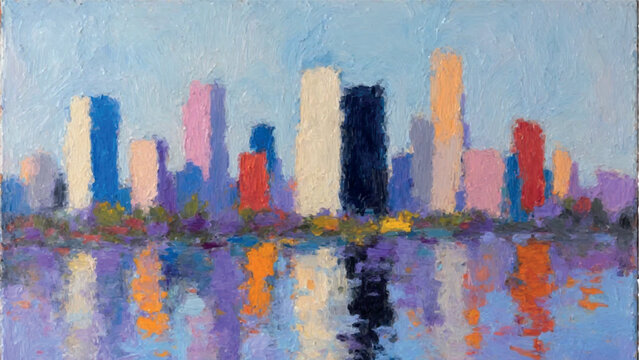 Colorful City Skyline Oil Painting Abstract Background