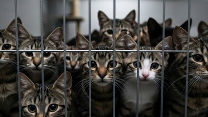 Curious kittens behind bars